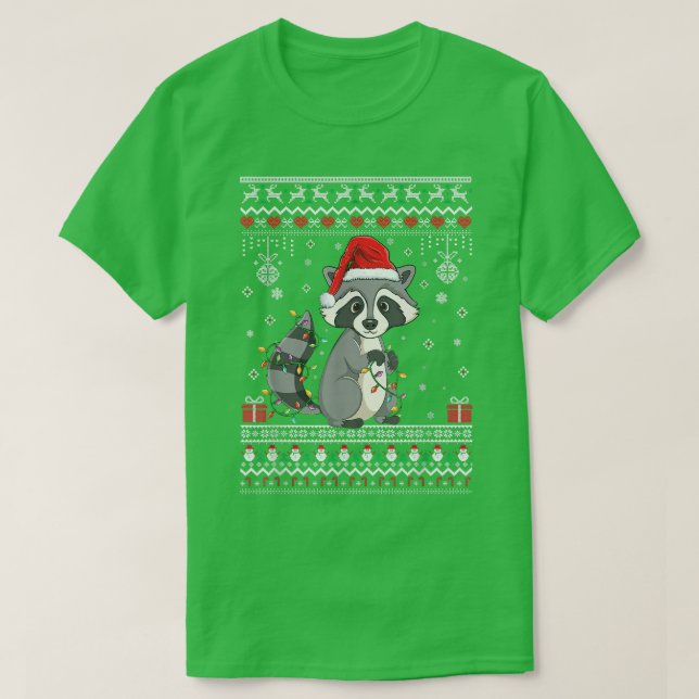 Racoon Lovers design Xmas Lights Cute Raccoon Chri T-Shirt (Design Front)