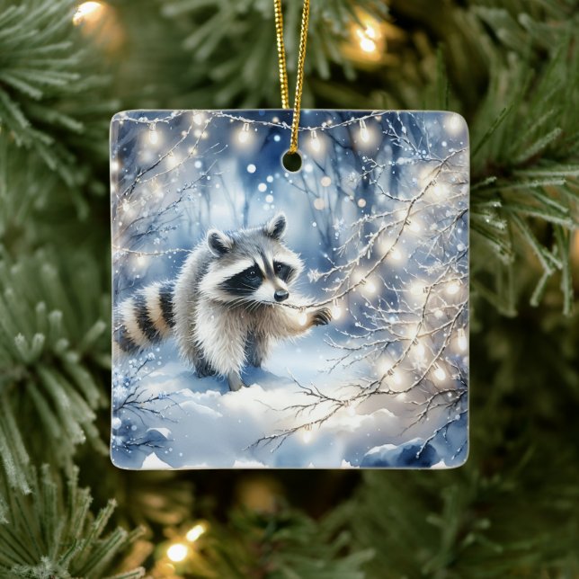 Racoon Magical Enchanted Christmas Forest  Ceramic Ornament (Tree)