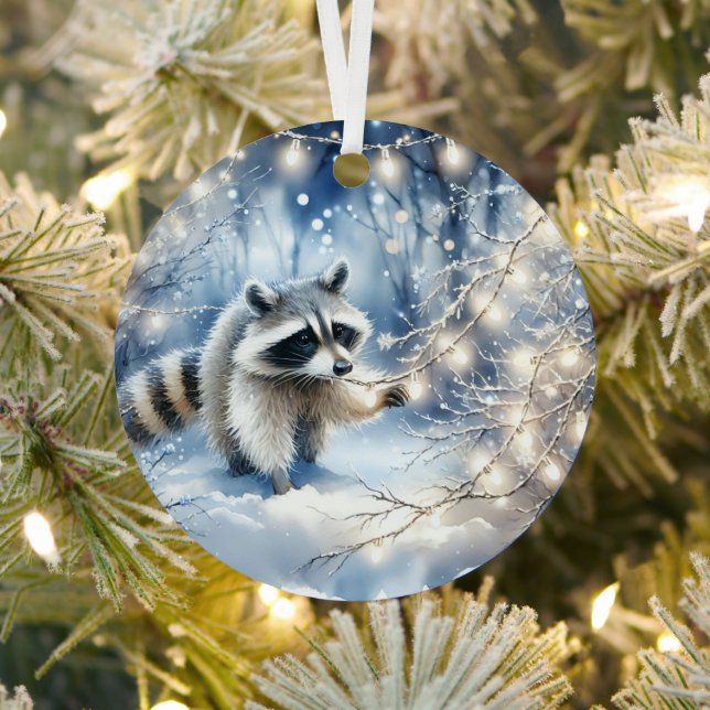 Racoon Magical Enchanted Christmas Forest  Metal Ornament (Insitu)