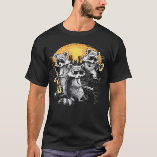 Racoon Music Band Jazz Lover Saxophone Trumpet Pia T-Shirt