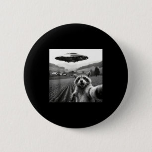 Racoon Selfie With Alien Ufo Funny Racoon Alien Bi Button