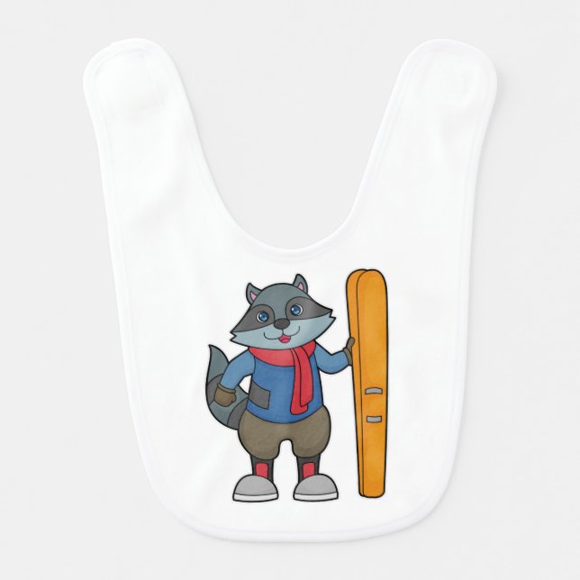 Racoon Skier Ski Baby Bib (Front)