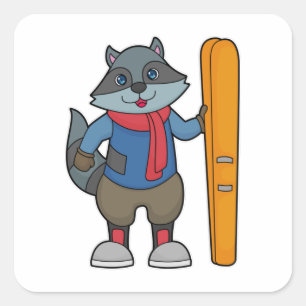 Racoon Skier Ski Square Sticker
