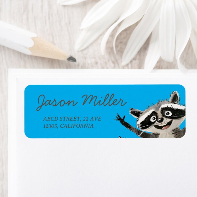 Racoon themed birthday party for baby turning 1 label (Insitu)