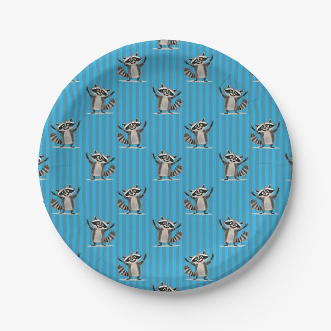 Racoon themed birthday party for baby turning 1 paper plates (Front)
