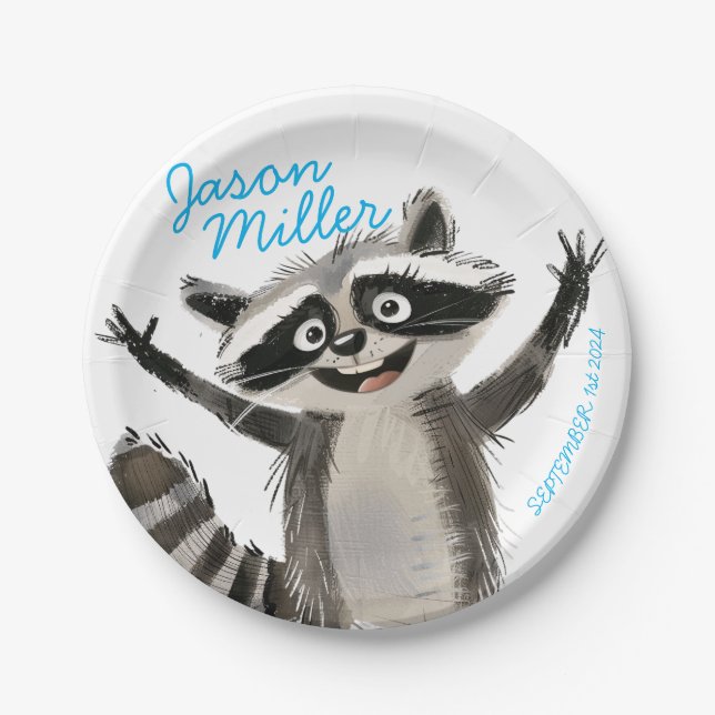Racoon themed birthday party for babY turning 1 Paper Plates (Front)