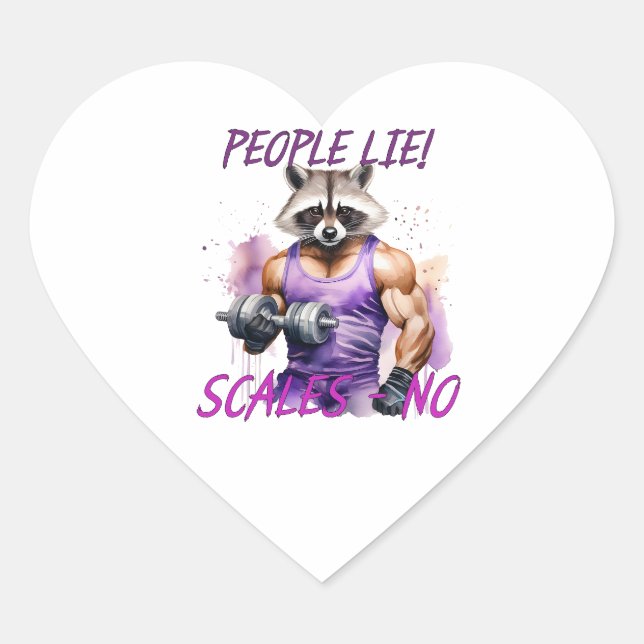 Racoon trainer, athlete, dumbbells heart sticker (Front)