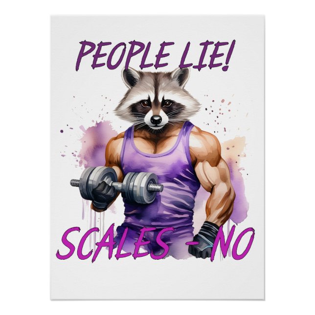Racoon trainer, athlete, dumbbells poster (Front)