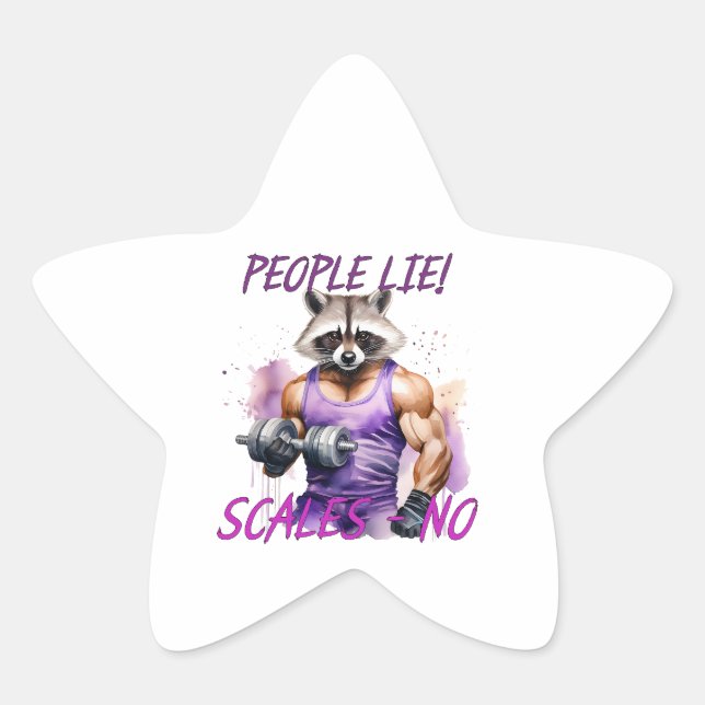 Racoon trainer, athlete, dumbbells star sticker (Front)