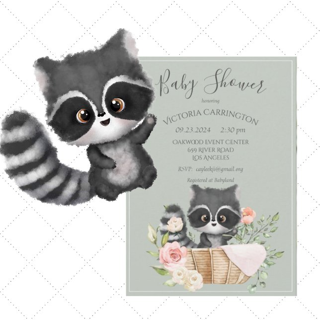 Racoon Watercolor Sage Baby Shower Invitation (Creator Uploaded)