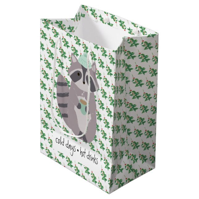 Racoon With A Hot Drink Medium Gift Bag (Front Angled)