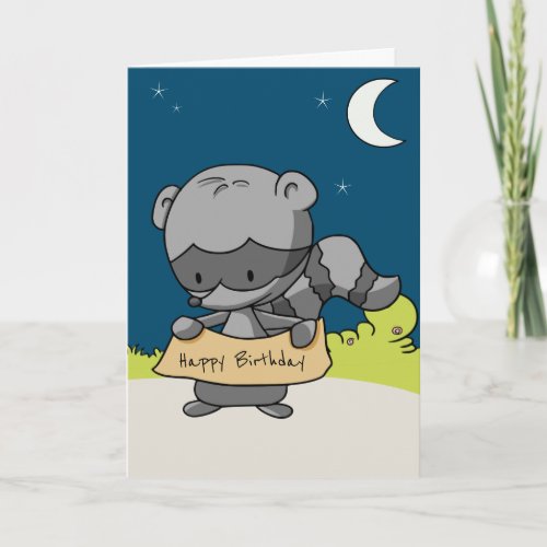 Racoon with Birthday Sign Cartoon Kids Card