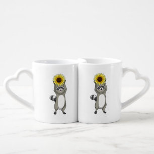 Racoon with Sunflower Coffee Mug Set