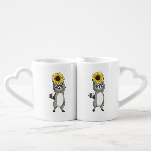 Racoon with Sunflower Coffee Mug Set (Front Nesting)