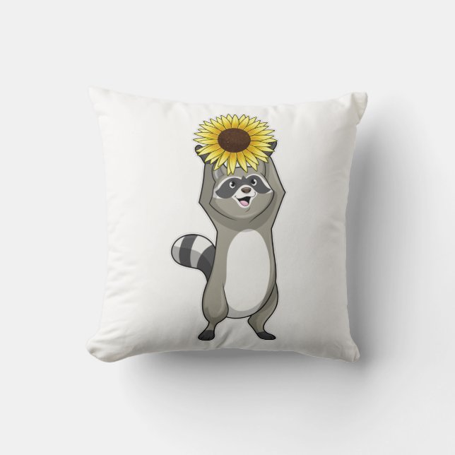 Racoon with Sunflower Throw Pillow (Front)
