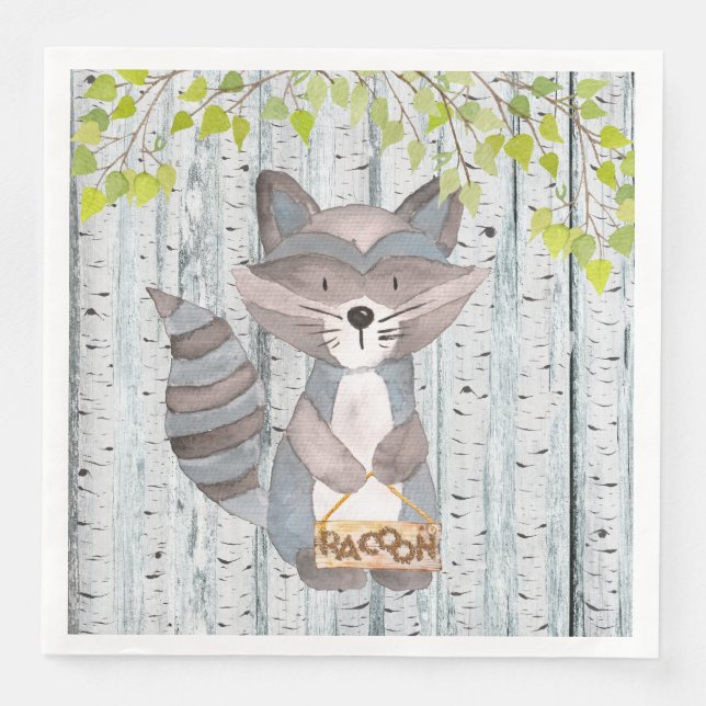Racoon Woodland Friends - Watercolor illustration Paper Dinner Napkins (Front)