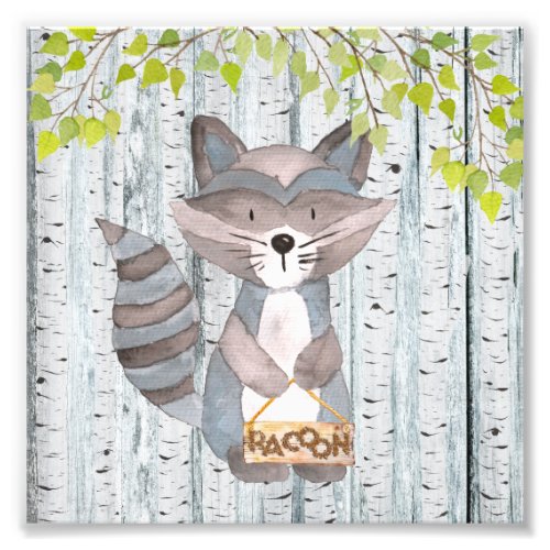 Racoon Woodland Friends _ Watercolor illustration Photo Print