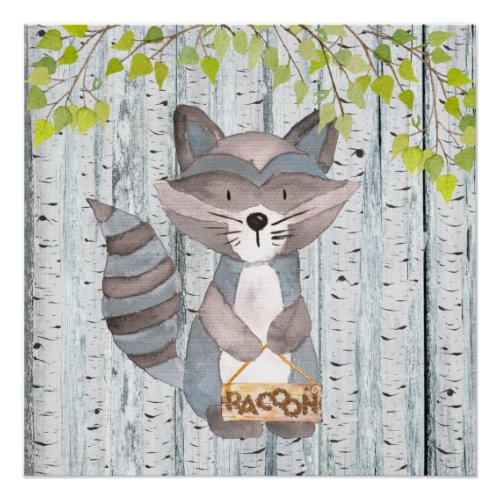 Racoon Woodland Friends _ Watercolor illustration Poster