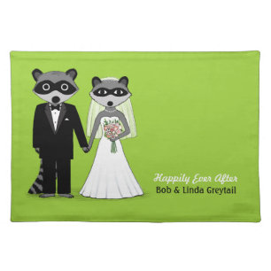 Racoons Bride and Groom - Wedding Couple with Text Placemat