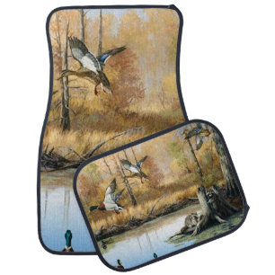 Racoons Invade The Duck Pond Swamp Hunter Truck Car Floor Mat