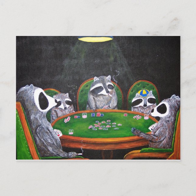 Racoons Playing Poker Postcard (Front)