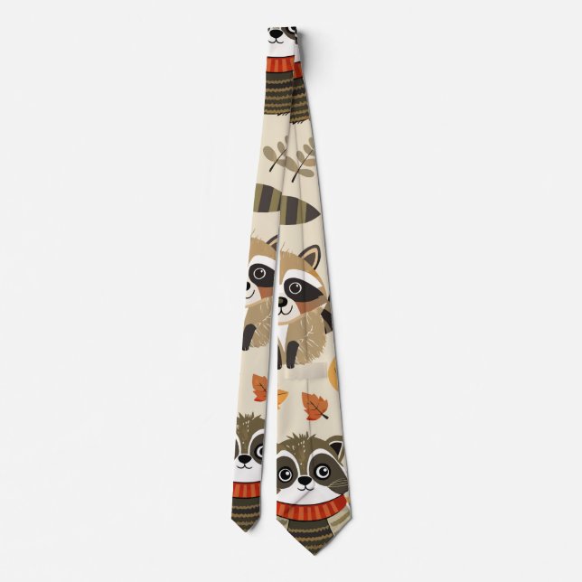 Racoons Watercolor Custom Pattern Neck Tie (Back)