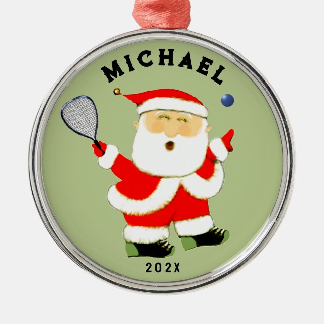 Racquetball Christmas Collectible Metal Ornament (Front)