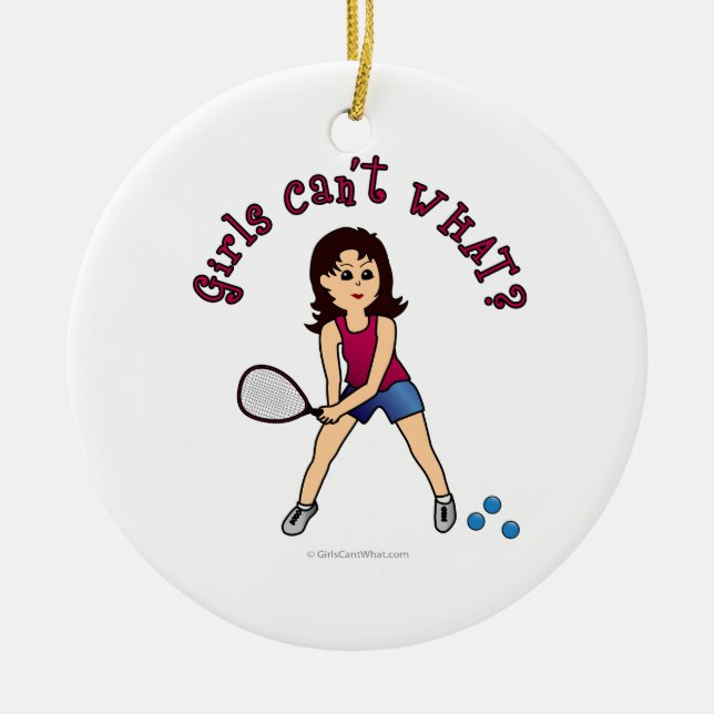 Racquetball Girl (Light) Ceramic Ornament (Front)