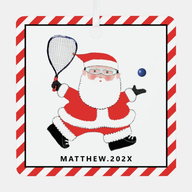 Racquetball Player Christmas Metal Ornament (Front)
