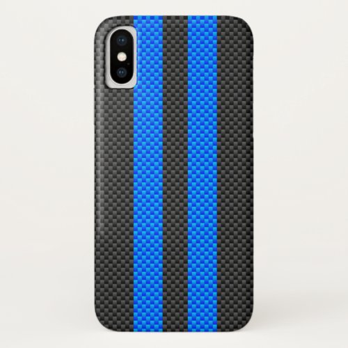 Racy Blue Carbon Fiber Style Racing Stripes iPhone X Case