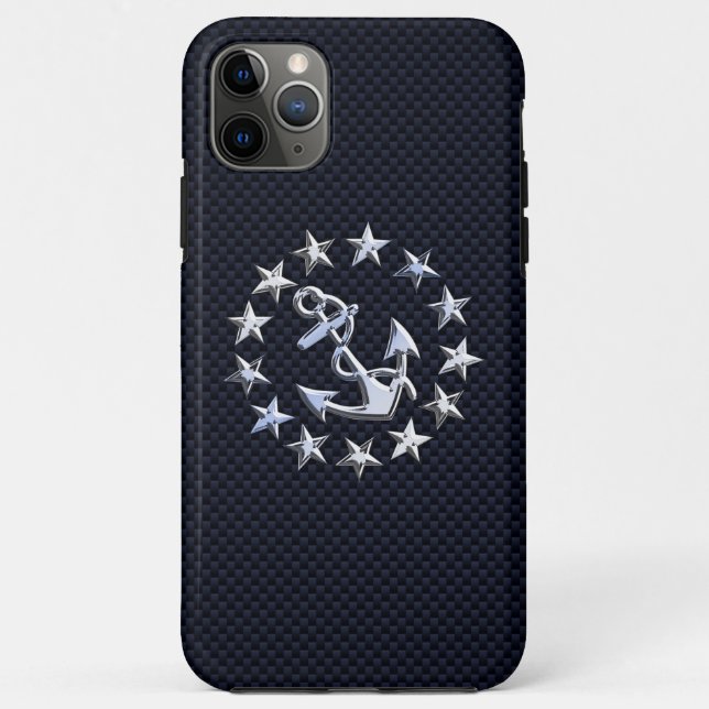 Racy Carbon Fiber Nautical Chrome Yacht Flag Print Case-Mate iPhone Case (Back)