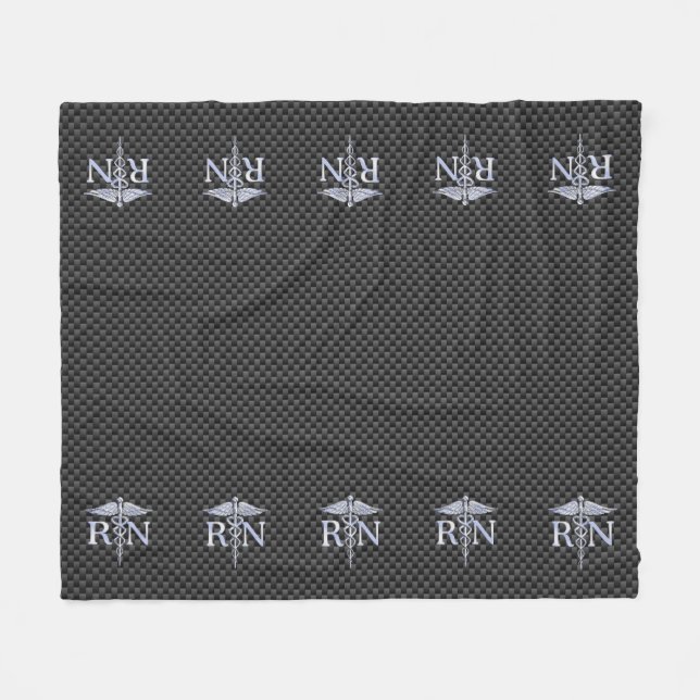 Racy Registered Nurse RN Silver Caduceus Snakes Fleece Blanket (Front (Horizontal))