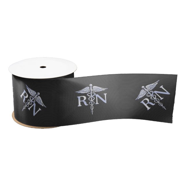 Racy Registered Nurse RN Silver Caduceus Snakes Satin Ribbon (Spool)