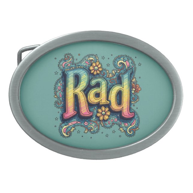 Rad 70s Groovy Psychedelic Aesthetic Belt Buckle (Front)
