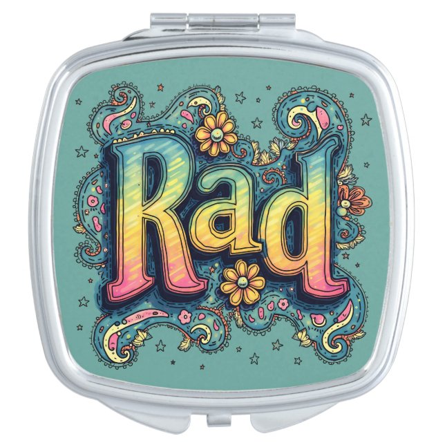 Rad 70s Groovy Psychedelic Aesthetic Compact Mirror (Front)