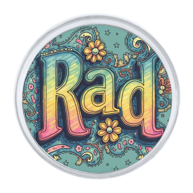Rad 70s Groovy Psychedelic Aesthetic Silver Finish Lapel Pin (Front)