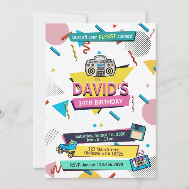 Rad 90s Memphis Syle Birthday Party Invitation (Front)