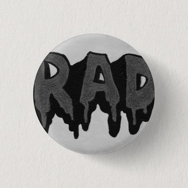 'Rad' Black and White Grunge Badge Pinback Button (Front)