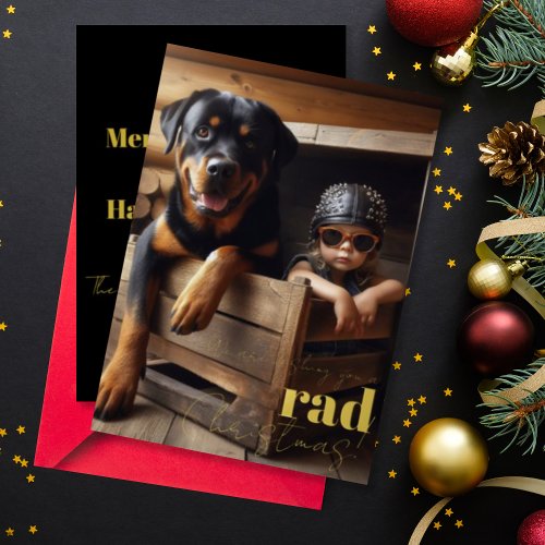 Rad Christmas Custom Dog  Biker Girl Photo Foil Holiday Card