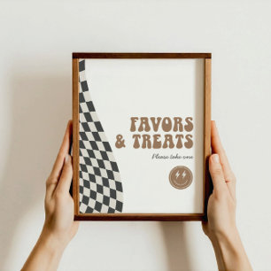 Rad Cool Dude Boy's Checkered Retro Favor Sign