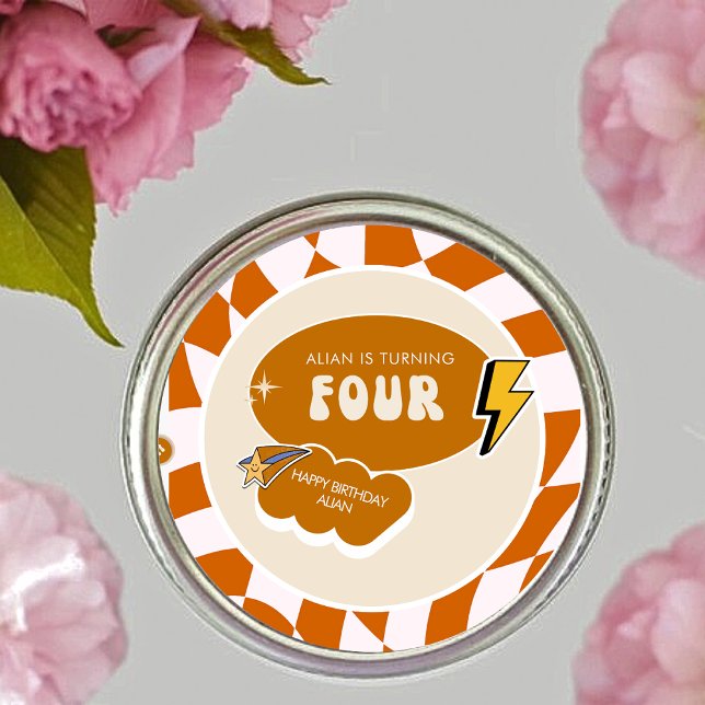 Rad Cool Dude | Boys Retro Checkered 4th Birthday  Classic Round Sticker (Creator Uploaded)