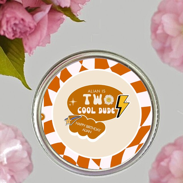 Rad Cool Dude | Boys Retro Checkered Birthday  Classic Round Sticker (Creator Uploaded)