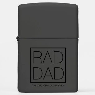 Rad Dad black square minimalist custom kids names Zippo Lighter