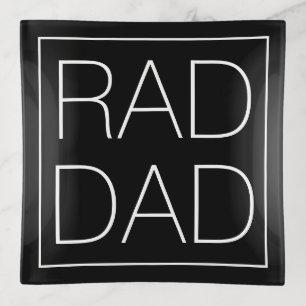 Rad Dad black white typography square minimalist Trinket Tray
