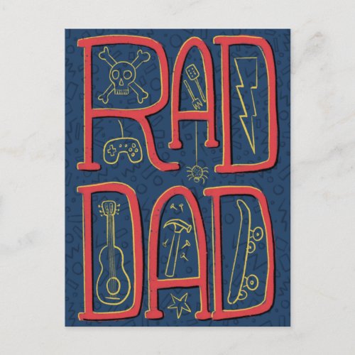 Rad Dad Blue Doodle Fathers Day Postcard