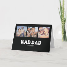 Rad Dad Est. Retro 3 Photo Folded Greeting Card