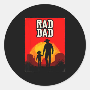 Rad dad father and son western sunset classic round sticker