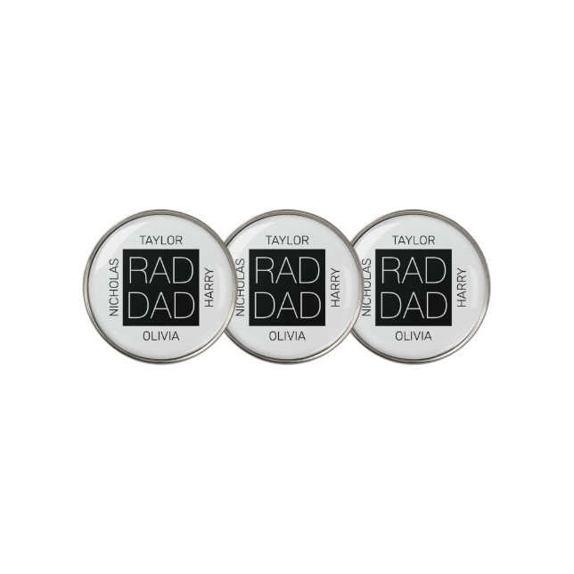 Rad Dad modern design custom kids names white Golf Ball Marker (3 Up)