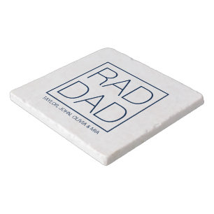 Rad Dad navy blue custom kids names minimalist  Trivet