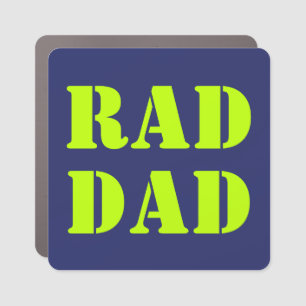 Rad Dad neon green navy blue modern cool Car Magnet